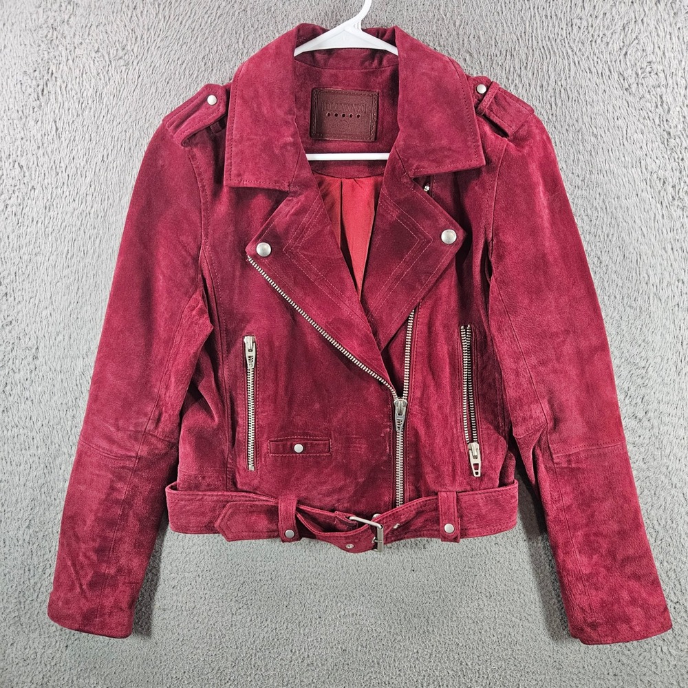 Blank NYC Morning After Suede‎ Moto Jacket Burgundy Red Leather Biker Womens S